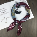Elegant wine red square silk scarf with classic gold chain pattern on wooden background - Wine Red Totem