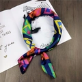Colorful geometric pattern satin square scarf in vibrant navy blue and magenta pink - Colorful Arrow