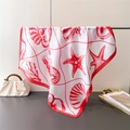 Close-up of red marine pattern silk scarf with starfish and shells on a light background - Red (FG131-2) / 70cmx70cm