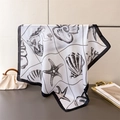 Detail of silk square scarf featuring black mermaid and seashell patterns on white silk - Black (FG131-4) / 70cmx70cm