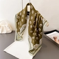 Olive green herringbone scarf with daisy and paisley patterns for elegant sun protection - Olive Green