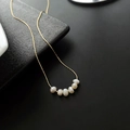 Minimalist titanium steel necklace featuring six natural white freshwater pearls on a gold chain - Stainless Steel/Natural Pearl / Gold Natural Pearl Style (04-K15)