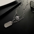 Collana a doppio strato in acciaio inossidabile con ciondolo smiley e targhetta winner - Argento