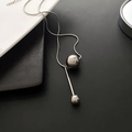 Minimalist Y-shaped silver necklace with polished double spheres and snake chain - Large Ball Style / Silver