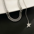 Polished titanium steel layered chunky curb chain necklace with a star pendant for women - Titanium Steel Star Pendant Style / Silver