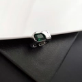 Silver geometric open ring with emerald green zircon stone in a wide band minimalist design - Adjustable Open / Green Zircon Ring (JZ-71) / Silver & Green