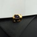 Minimalist gold adjustable ring featuring a wide molten band and a purple gemstone - Adjustable Open / Purple Zircon Ring (JZ-71) / Gold + Purple