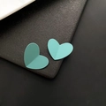 Minimalist matte teal heart earrings featuring a unique 3D origami textured finish - Heart Style / Cyan