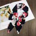 Narrow silk scarf with abstract red and black oil painting print tied in a bow - 12 Oil Painting Rose Red