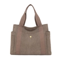 Borsa tote minimalista in tela kaki scuro con tasca a scatto e manici intrecciati - Grigio