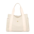 Borsa tote minimalista in tela beige con tasche laterali e manici intrecciati - Bianco Sporco