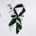 Green and black striped silk scarf tied in a bow with soft satin finish and elegant texture - 34 Green and Black Geometric