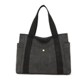 Borsa tote minimalista in tela grigio antracite con manici neri e tasche laterali - Nero