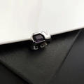 Adjustable silver titanium ring with liquid metal texture and purple rectangular zircon - Adjustable Open / Purple Zircon Ring (JZ-71) / Silver + Purple