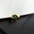Gold wide square ring featuring an emerald green gemstone and adjustable opening band - Adjustable Open / Green Zircon Ring (JZ-71) / Gold + Green