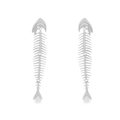 Boucles d'oreilles rétro arête de poisson avec perles et yeux en zircon sur blanc - Argenté