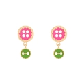 Orecchini a doppio bottone con smalto rosa e verde e finitura metallica dorata - Rosa e Verde