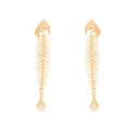 Boucles d'oreilles pendantes arêtes de poisson dorées avec perles et strass brillants - Doré