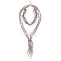 Bohemian multi-layer beaded tassel necklace with sparkling rhinestones and gold clasp - Grey Iridescent