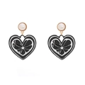 Golden heart drop earrings with pearl stud and citrus pattern enamel pendants - Black