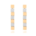 Modern geometric earrings with seven stacked gold and silver metal squares on white background - Gold and Silver Two-tone