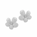 Boucles d'oreilles fleur argentées avec texture martelée et détails perlés au centre - Argenté