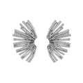 Boucles d'oreilles en éventail argentées avec micro-pavage de zircons cubiques - Noir de Fusil avec Strass Blanc