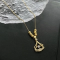 Elegante goudkleurige waaiervormige ketting met zirkonia inleg en gouden kralen - Dansende Steen Rok Stijl (458#XK)