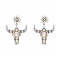 Pendientes bohemios estilo western con calavera de toro y diamantes de imitación irisados - Plata/Diamante de Imitación AB (A)