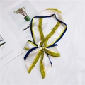 Striped skinny silk scarf in yellow and navy blue tied in a stylish bow knot - 24 Yellow Vertical Stripe