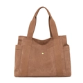 Sac fourre-tout marron en toile avec double sangle et poche avant à pression argentée - Café