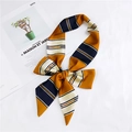 Narrow silk scarf with dark blue and yellow stripes tied in an elegant bow - 27 Yellow and Blue Stripe