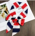 Narrow silk scarf featuring classic red white and navy stripes with delicate dotted detail - 2 Red and Blue Stripe