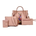 Set di 4 borse da donna rosa nudo con borsa a tracolla e cinturino stile etnico - Rosa