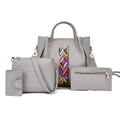 Set 4 pezzi di borsa tote, tracolla e portafoglio grigio in pelle con grana litchi - Grigio
