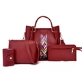 Set borse da donna 4 pezzi bordeaux in pelle sintetica con finiture in metallo dorato - Rosso