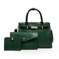 Ensemble de trois sacs à main vert foncé à motif lézard avec détails dorés - Vert