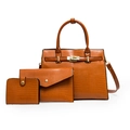 Ensemble 3 pièces de sacs orange-brun en cuir gaufré avec sac à main et pochette - Marron