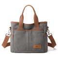 Bolso tote de lona gris minimalista con asas de cuero marrón y correa ajustable - Gris
