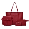 Set 4 pezzi borsa a mano bordeaux con tracolla e pochette in pelle martellata lucida - Borsa Tote E Borsa A Tracolla E Portafoglio E Porta Carte / Rosso