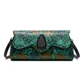 Sac bandoulière ethnique vert foncé avec motifs floraux en relief et fermoir noir élégant - Pivoine Verte