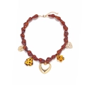 Collar de cuentas de resina marrón rojizo con un gran colgante de corazón dorado - Estilo Empalmado Ámbar (A)