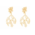 Fashionable gold 3D coral branch drop earrings with a hollow artistic marine design - Gold