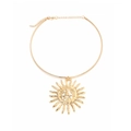 Collar rígido dorado con colgante de cara de sol y cadena ajustable para mujer - Dorado