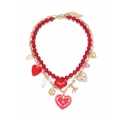 Collana a due strati dorata con cuori in smalto rosso, ciondoli a rosa e perla a goccia - Rosso/Oro (Colore Misto)
