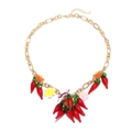 Handgemaakte ketting met rode chilipeper hangers en kleurrijke madeliefjes bedeltjes - Goud