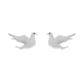 Textured silver flying peace dove earrings with sparkling diamond wing accents - Silver