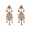 Boucles d'oreilles bohèmes vintage en alliage doré avec strass gris et motif trèfle - Or Antique