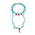Collana bohémien a strati con perle turchesi e pendenti a forma di peperoncino rosso - Stile Turchese Blu Peperoncino Rosso (A)