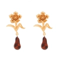 Vintage bloemen oorbellen van goud metaal met bruine peervormige hangers voor dames - Donkerbruin (A)